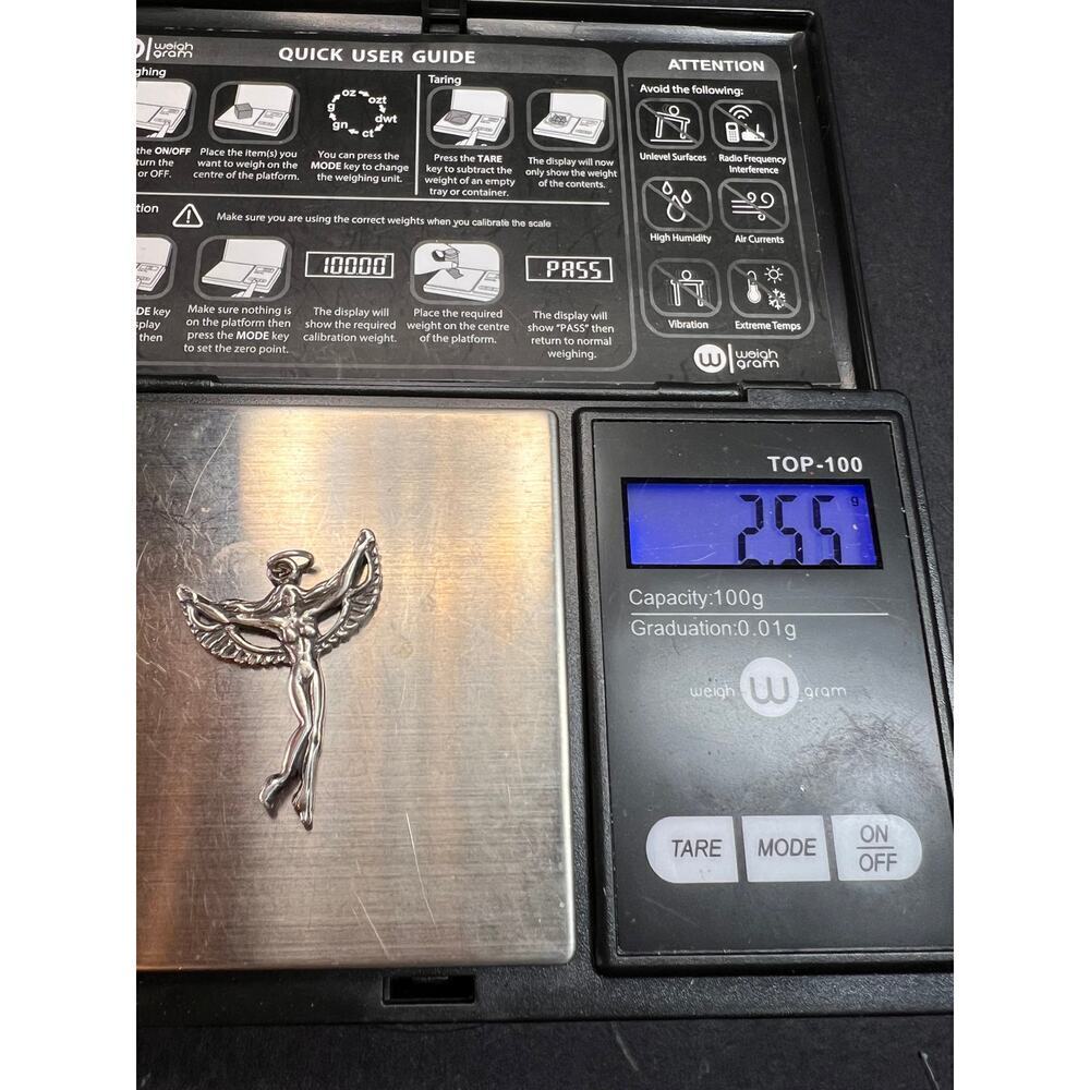 Vintage Sterling Silver Winged Goddess Angel Pendant 2.55g - Picture 8 of 8